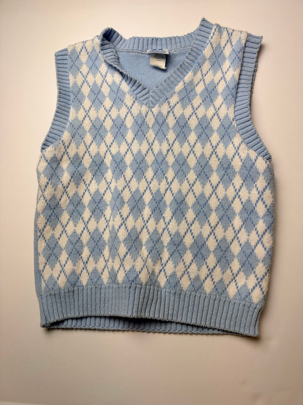 Vintage Kelly’s Kids Argyle Sweater Vest Blue Cream Preppy Y2K Size Small